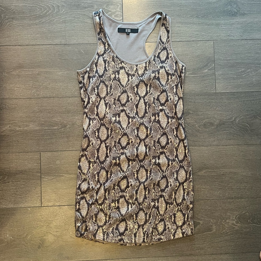 Snake skin pattern sequin jersey dress